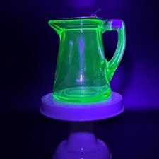 Antique Hazel Atlas Green Uranium Glass Syrup Pitcher / Dispenser with Metal Fli picture
