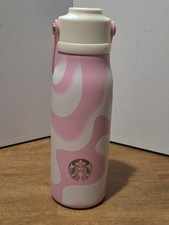 Starbucks 18oz Pink White Wavy Marble Stainless Steel Water Bottle Handle 2026 picture