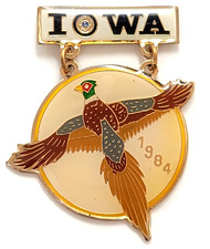 Vintage Lions Club Iowa Pheasant Flying Bird Enamel Dangle Fraternal Member Pin picture