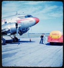 Mid-Continent Douglas DC-3 plane & Shell fuel - 1952 Stereo Realist slide #3566 picture