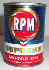NOS Vintage RPM SUPREME MOTOR OIL Miniature Oil Can Bank; 2¾