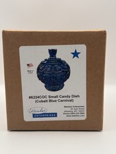 Weishar Moon and Star Cobalt Blue Carnival Glass Small Candy Dish New In Box NIB picture
