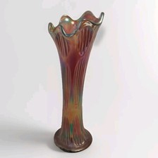 Antique Fenton Diamond and Rib Amethyst Carnival Glass CURVED vase 11