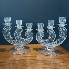 Vintage Fostoria Plume 3-Light Crystal Candelabra Candlestick Holder picture