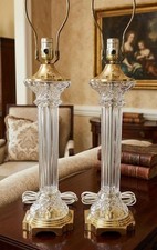 Pair Polish Violetta Crystal and Brass Lamps Hollywood Regency Neoclassical 34