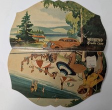 c1940s Vtg The Weekend Needle Case Beach Scene Car Sewing Kit J.J. Newberry Co picture