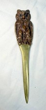 Quality Antique cold painted heavy brass figural owl desk article letter opener picture