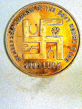 MEMBERSHIP EMBLEM OF THE DON'T WORRY CLUB GOOD LUCK COIN, VERY OLD. 20s EARLIER picture