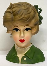 1990s LUV Imports Ceramic LADY HEAD VASE Planter - GREEN NOS/UNUSED Reproduction picture