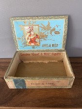 Antique 1901 Good & Mild Flor Fina Empty Wood Cigar Box Tax Stamp NICE Label picture