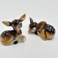 Vtg Kitschy Anthropomorphic Big Eyed Spotted Fawn Deer Salt Pepper Shakers Japan picture