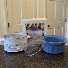 VTG Rival Crock Pot Model 3154 Blue Floral 4 Qt Slow Cooker NIB Open Box picture