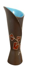 Vintage MCM Brown & Blue Floral Vase West German Pottery Marked 4215/2 picture