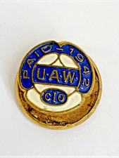 Vintage Paid 1942 U-A-W C I O Screw On Back Pin Bastian Bros Rochester NY picture