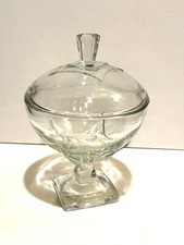 Vintage EAPG Clear Glass Covered Compote Square Base Diamond Candy Dish picture