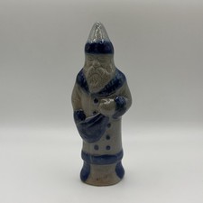 Vintage Salt Glazed Blue & Gray Stoneware Santa Father Christmas Figurine 5.75
