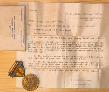 WWI US Navy Victory Medal Grouping SUB CHASER Clasp, 1921 Letter, Original Box picture