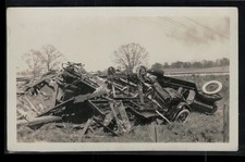 RPPC Postcard Multiple Wrecked Vintage Cars Near Railroad Train Tracks c1920 picture