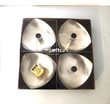 DANISH CANDLE HOLDERS 18/8 STAINLESS STEEL SET OF FOUR WITH ORIGINAL BOX STELTON picture