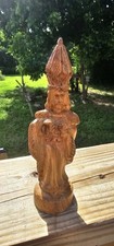 Vintage Bethlehem Olive Wood Religious Figurine Hand Carved Bishop Wise Man picture