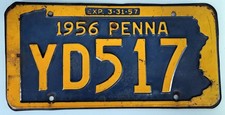 1956 Pennsylvania License Plate Vintage Auto Car Tag YOM DMV Exp 1957 Original picture