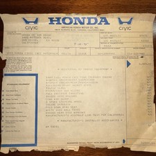 1975 Honda Civic CVCC Original Window Sticker Monroney Honda San Diego Vintage picture
