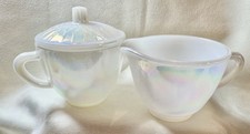 Vintage Federal Iridescent Diamond Moonglow Lidded Sugar Bowl and Creamer  picture