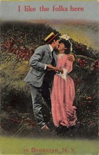 Brooklyn New York Early Romantic Scene/Couple Greeting, Vintage PC U30274 picture