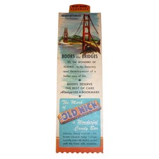 Vintage 1946 Old Nick Candy Bar Bookmark Golden Gate Bridge Advertising Ephemera picture