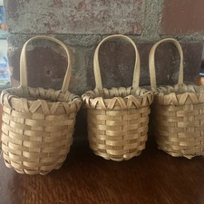 3  Miniature Small  Hand Woven Wicker Round Basketry Basket with Handles picture