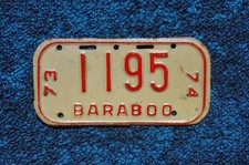1973 1974 BARABOO Wisconsin Bicycle License Plate picture