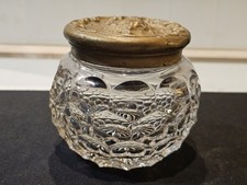 Antique British Biscuit Jar Beehive Glass Amazing Detail - Cherub Metal Lid picture