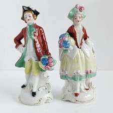 Matching Couple In Colonial Dress With Bouquets Porcelain Figurines Japan 1950s picture