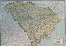 Vintage 1945 WORLD WAR 2 ERA SOUTH CAROLINA MAP Estate Sale Find picture
