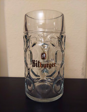 Bitburger 1L German Dimpled Stein Beer Mug. Heavy Duty Thick Glass. picture