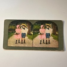 May I Have A Kiss My Pretty Maid Antique Stereoview Card 5H6-5 picture