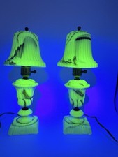 1920s Pair Of Akro Agate Uranium Lamps With Shade  picture