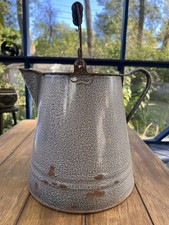 Primitive Cowboy Graniteware Coffee Pot Gray Swirl-Speckled Enamel- Chuckwagon picture