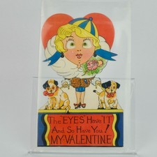 Vintage Googly Eyed Girl Valentine Card Large picture