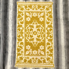 Vtg SEARS Drylon MCM Retro Floral Gold White Sculpted Fringe Bath Towel 24.5x45