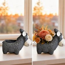 Handmade Ceramic Donkey Planter Gray Burro Flowerpot Garden Shelf Decor 6.5 Inch picture