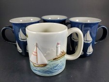 Vintage NOS Otagiri Sailboat Lighthouse Mug + 3 Cobalt Nautical Ocean Glazed Lot picture