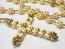 Vintage Large Jumbo Catholic Rosary Gold Cream Acrylic Cluster Beads Cross picture