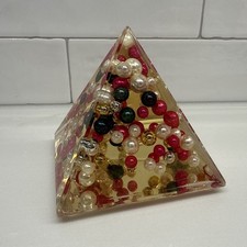 Liquid Filled Lucite/Acrylic Pyramid With Floating Faux Pearls & Colored Spheres picture