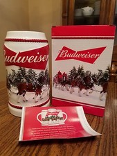 2016 Budweiser Holiday Christmas Stein small fac flaw Beer Busch NIB picture