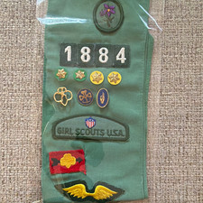 Vintage 1960s Girl Scout Sash Loaded w/ Patches Enamel Pins Troop 1884 picture