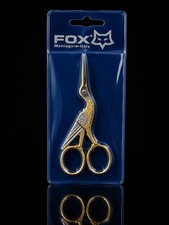 FOX Maniago Italy Stork Embroidery Scissors Gold Tone Bird Sewing Needlework NOS picture