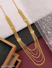 Indian Bollywood 22k Yellow Gold Plate Layer Necklace Ethnic Fashion Jewelry Set picture