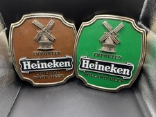 Vintage Heineken Beer Sign Pair Plastic Bar Shield Windmill Special Dark Green picture