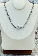 14” VINTAGE Emerald CUT CRYSTAL Rhinestone NECKLACE CHOKER ANTIQUE JEWELRY picture
